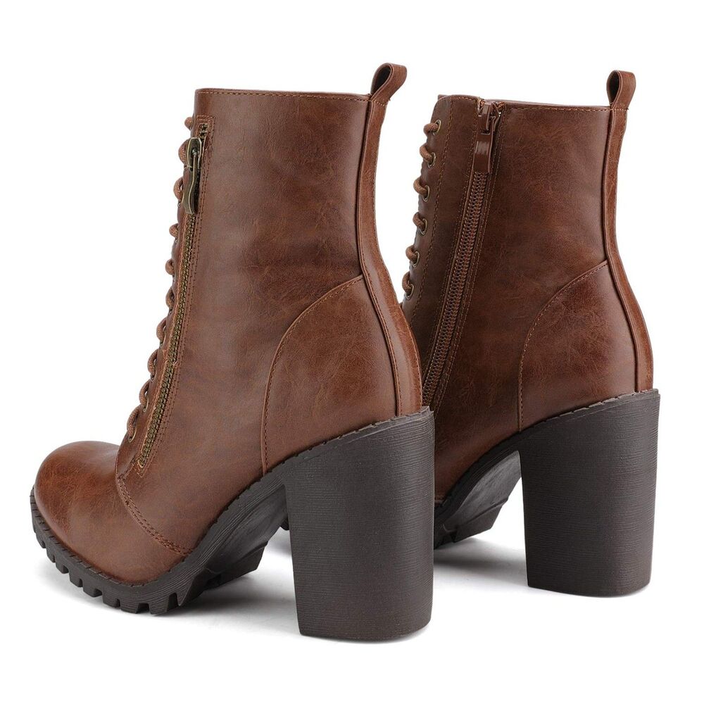 Women's Silverado Combat Ankle Lace-Up Booties with Pocket Wallet, Tan, Size 7 - Picture 5 of 6